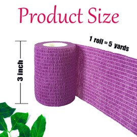 Kuanfine 3 Pack 3 Inches Self Adhesive Bandage Wrap Vet Wrap for Pets, Stretch Self Adherent Tape Cohesive Wrap for Athletic, Sports, Wrist and Ankle(Purple)