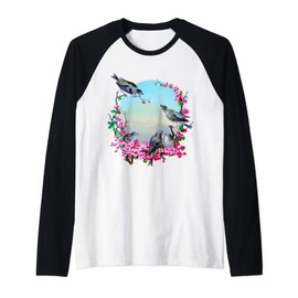 Beautiful vintage design of blue birds and flowers Raglan Baseball Tee