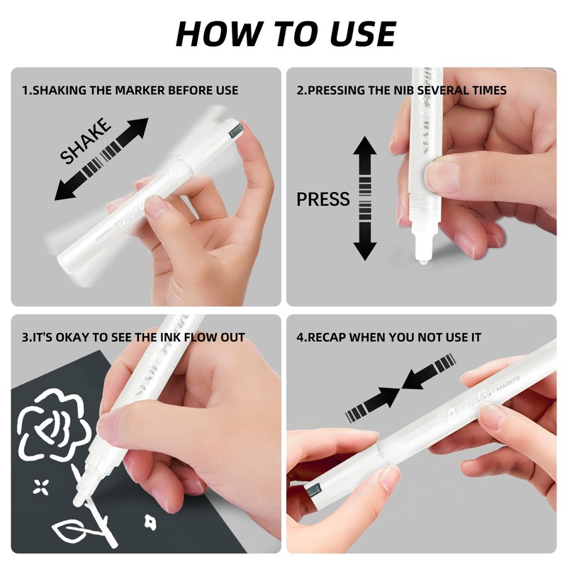 SFAIH White Paint Markers Pens - 4 Pack 2-3MM Medium