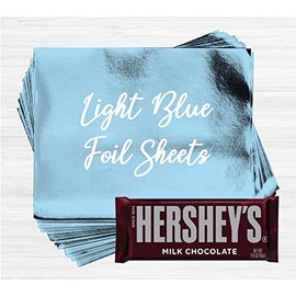 Light Blue Shiny Candy Bar Wrapper Foil Sheets for Over Wrapping Hershey's Chocolate Bars - 40 Sheets