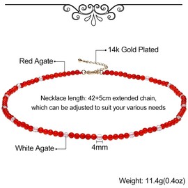 Xfoxstal Simple Colorful Crystals and Stones Beaded Necklace Boho Summer Surfer Beach Necklaces for Women Trendy Good Luck Gifts (Red Agate)
