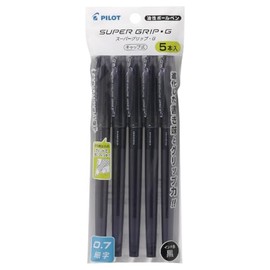 Pilot PBSGC50F5BB Super Grip G Permanent Ballpoint Pens, Cap Type, 0.7, Black, 5 Pens