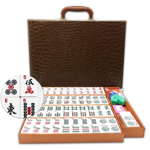 American Mahjong Game Set 166 White Engraved Tiles for Western Mah Jong, Mah jongg Play with Traveler Size Carrying Case, Dices, Chips, Manual,Win indicator. / Racks and Pushers not included