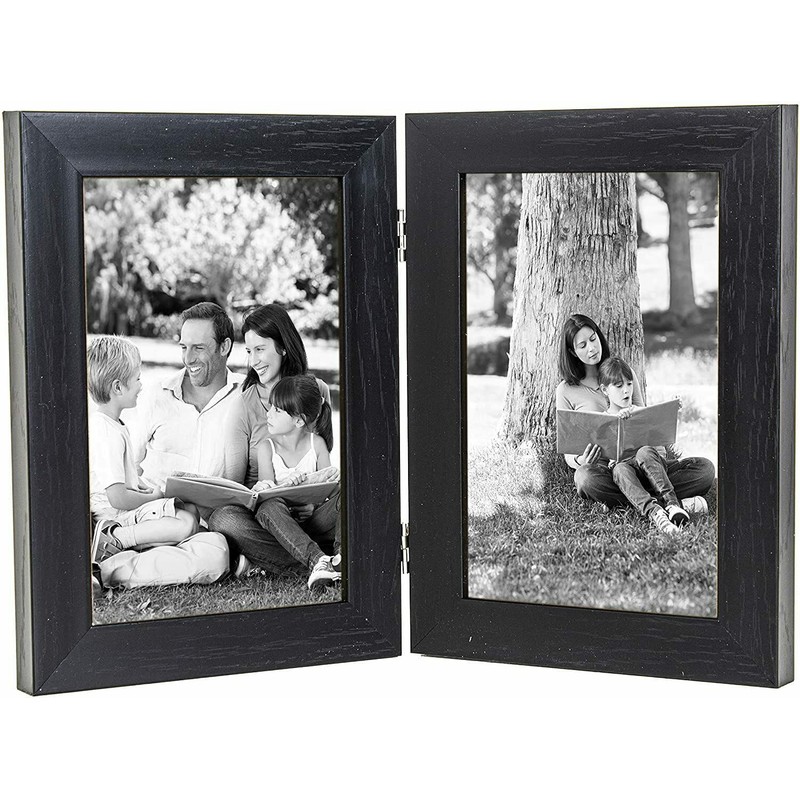 Clay Roberts Double Photo Picture Frame 4x6", Black, Holds 2