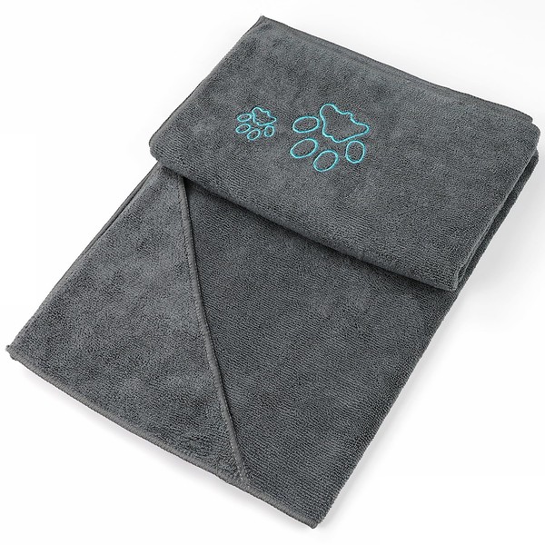 Winthome Dog/Cat Towels - Super Absorbent and Quick Drying Dog Bathrobe, Soft Microfibre Dog Towel with Pockets, for Large Dogs and Cats, Medium and Small (77 x 127 cm, Grey)