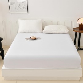 Fitted Sheet Queen Size - Soft & Breathable Cotton Bed Sheet, 15” Deep Pocket Elastic Bottom Sheet to Keep Mattress from Sliding, All Season, White