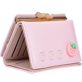 Farcauo Women's Purse Women Flower Purse Women Wallets ID & Card Sleeves Wallets for Women Small Wallet Women Gifts for Women, #L Pink Strawberry Wallet for Women, kawaii