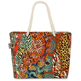 VOID Africa Leoprint Ethnic Pattern Beach Bag Shopper 58 x 38 x 16 cm 23L XXL Shopping Bag Travel Bag Beach Bag