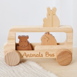 let's make Baby Wooden Toys Push Cars Animal Bus Toys Set Toddlers Developmental Grasping Toys Wooden Toys Gift for Kids Boys Girls Birthday Christmas