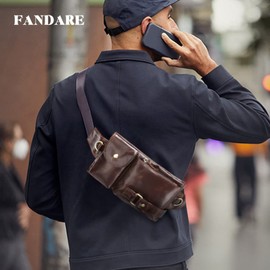 FANDARE Retro Bum Bag Chest Bag Waist Bag Sport Leather Sling Bag Shoulder Bags Men's Shoulder Bag Water Resistant Crossover Daypacks for Outdoor Travel Camping Crossbody Pack, Brown B, Retro