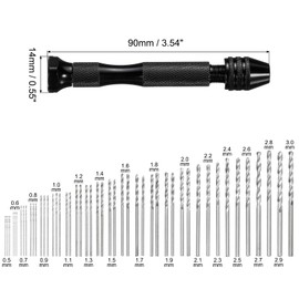 uxcell 49pcs Pin Vise Drill Bit Set, 0.5mm-3.0mm Micro Mini Twist Drill Bits Set 48pcs, Precision Pin Vise Rotary Hand Tools, for Metal Wood Plastic Model DIY Making
