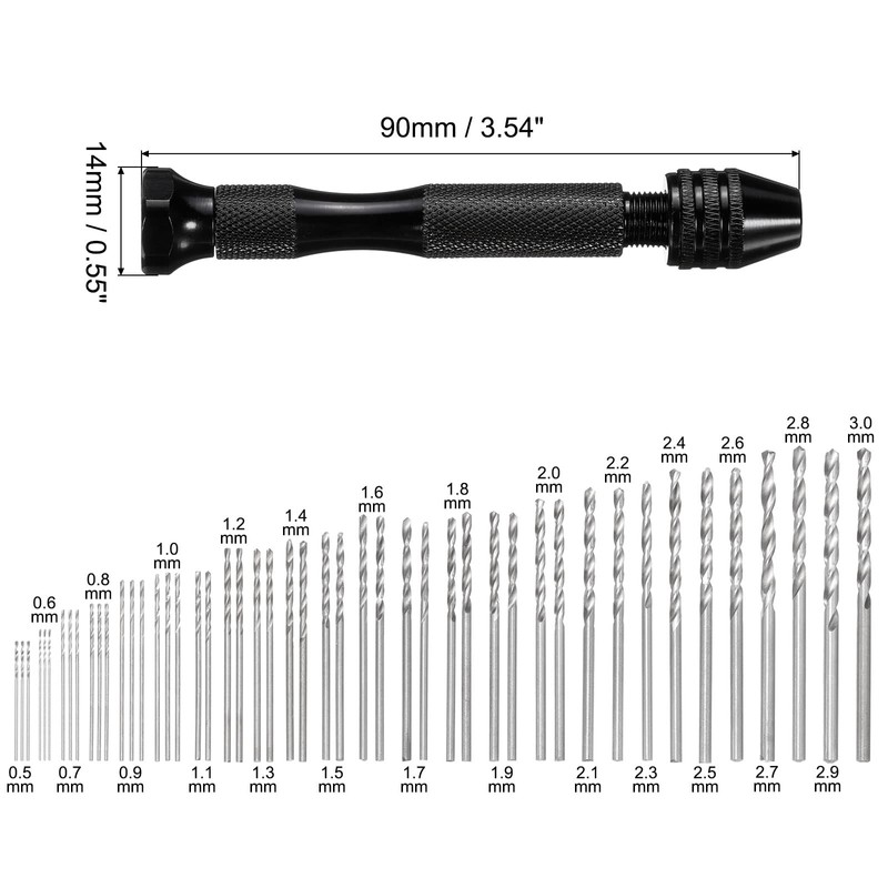 uxcell 49pcs Pin Vise Drill Bit Set, 0.5mm-3.0mm Micro Mini