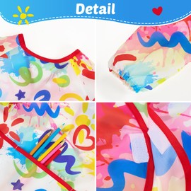 WERNNSAI Kids Art Smock - Doodle Painting Smocks for Kids Waterproof Toddler Smock Long Sleeve Kids' Artist Smocks Painting Apron for Kids Artist Apron for age 4-7 Toddler Apron with 3 Pockets
