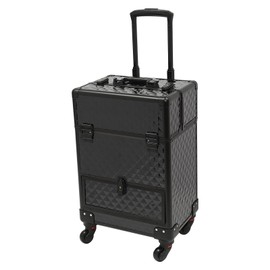InSyoForeverEC Professional Rolling Makeup Train Case Cosmetic Trolley Makeup Storage Organizer Large Capacity Trolley Case Makeup Lockable Salon Barber Travel Case with Wheels (Black)