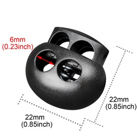 Plastic Cord Lock End Toggle Double Hole Spring Stopper Fastener Slider Toggles End (Black,20 PCS)