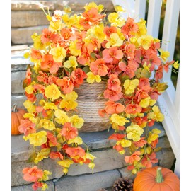 HyeFlora Hibiscus Fall Flowers Artificial Hanging Flowers Plants for Outdoors Autumn Decoration, 4pcs Silk Hibiscus Vines Realistic UV Resistant Faux Flowers for Outside Planters Yard Garden Home, Mix