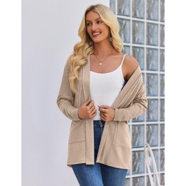 Zeagoo Womens Cardigan Sweaters Long Sleeve Lightweight Thin Cardigans Casual Loose Cover Up with Pockets A-Khaki