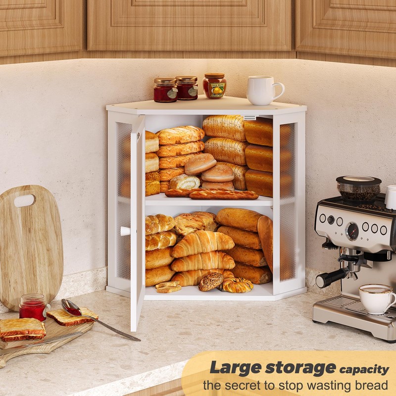 Furshus Corner Bread Box for Kitchen Countertop,Bread Storage for Homemade