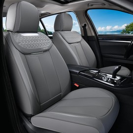 Coverado Car Seat Covers Front Seats, Luxury Nappa Leather Waterproof Seat Covers for Cars, Universal Front Seat Covers, Driver Seat Protector Automotive Interior Accessories Fit for Most Cars,(Gray)