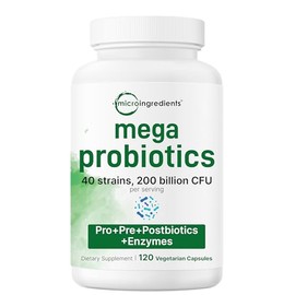 Micro Ingredients Probiotics 200 Billion CFU, 120 Veggie Capsules | Mega Probiotics for Men & Women | 40 Strains with Prebiotics, Postbiotics & Digest