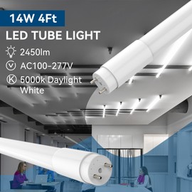 JESLED 2 Pack T8 LED Bulbs 4Foot, 14W 2450LM 5000K, Single or Double End Powered, Plug and Play or Ballast Bypass, Type A+B F32T8 or F40T12 Fluorescent Light Bulbs Replacement, Frosted
