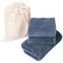 Towel Kenkyuujo Volume Rich #003 3 Piece Towel Set, 1 Bath Towel + 2 Face Towels, Smoky Blue, Hotel Specifications, Fluffy, Fast Absorption, 100% Cotton, Durable, Gift, Japan Technology