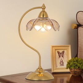 Artmooy Table Lamps for Living Room, Flower Desk Lamp, Glass Beside Lamp for Nightstand, Gooseneck Small Table Lamp, Mid Century Modern Desk Light, Table Light for Bedroom Home Office Reading (Amber)