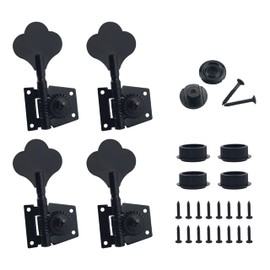 Wwomusic Black 4 Right Bass Tuners - 1:24 Ratio Open Gear Tuning Key Pegs Machine Head Vintage Style Bass String Guide Tree String Retainer for Electric Jazz Guitar Bass or Precision Instruments
