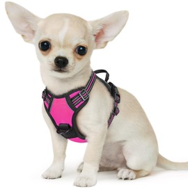 Eagloo Dog Harness No Pull, Walking Pet Harness with 2 Metal Rings and Handle, Adjustable Reflective Breathable Oxford Soft Easy Control Vest for Small Medium Large Dogs, Rose Red, XS