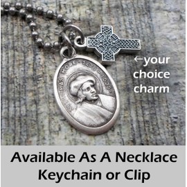 St. Thomas More Necklace, Keychain or Clip, Patron Saint Confirmation Gift, Catholic Jewelry, Customize with Initial or Crystal Birthstone Option, Unisex Gift