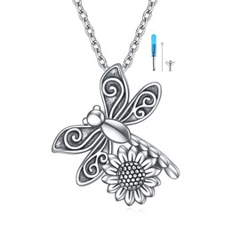 YFN Dragonfly Urn Necklace for Ashes Sterling Silver - Memorial Ash Cremation Pendant Mourning Keepsake Gifts for Losing a Loved One, Sterling Silver, No Gemstone