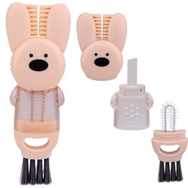 4-in-1 Cup Lid Gap Cleaning Brush Kit – Compact Multifunctional Bottle & Lid Cleaner with Silicone Rim Brush, Bristle Crevice Brush, Nylon Groove Brush & Edge Scraper (Pink - 2 Pcs)