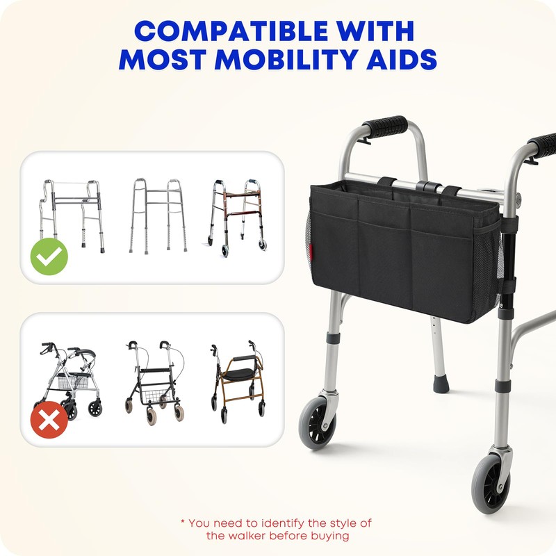 Walker Bag with Cup Holders - Detachable Basket & Storage