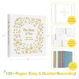 Baby Memory Book First 5 Year Boy or Girl Keepsake Journal Photo Albums Scrapbook, Gifts for Baby Shower First Time Mom New Parents (Toy - White)