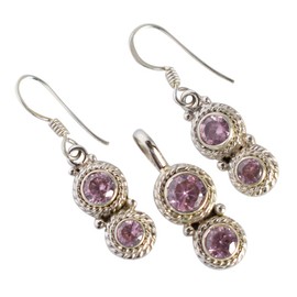 Ravishing Impressions Rosa Quarz-Schmuck-Sets für Frauen, Hochzeit, Brautschmuck, Anhänger und Ohrringe für Braut, Brautjungfer, Valentinstag, 10mm, 9mm, 9mm, 8mm, Edelstein Sterling-Silber, Rosa