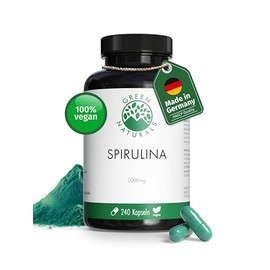 Spirulina Kapseln mit 2000mg reinem Spirulina Pulver pro Tag - 2 Monatsvorrat - Ohne Zusätze, vegan & in Deutschland produziert - 240 Kapseln