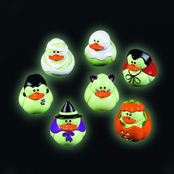 Fun Express Mini Glow-in-the-Dark Halloween Rubber Duckies-2 dozen-Trick-or-Treat favors, giveaways, Novelty Party Decorations