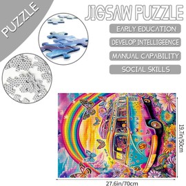 Graffitic Bus Puzzles 1000 Pieces for Adults, Families (Car, Car, Rainbow, Butterfly, Flower) Pieces Fit Perfectly Together, 19.7 x 27.6 Inch Landscape Frameable Magic Puzzle Art (Red)