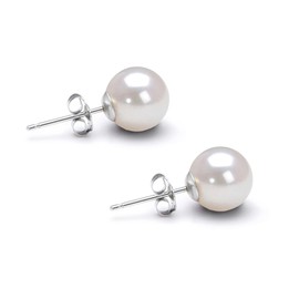 Japanese Akoya Cultured Pearl Earrings Stud AAAA Graded 8mm White Stud Earrings for Women with 14K Gold Settings and Jewelry Gift Box - Orien Jewelry
