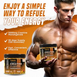 XtraBoost Creatine Gummies 5000mg Max Strength Creatine Monohydrate + B12 & L-Taurine C Build Muscle, Boost Energy & Speed Recovery C Mango Pre Workout for Men & Women C 120 Vegan Gummies | 30 Day Supply