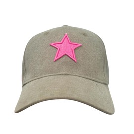 Trucker Hat Women – Vintage Pre-Washed Olive Green with Pink Embroidered Star - Fashion Trendy Aesthetic Baseball Cap – Cute Summer Cotton Adjustable Hat for Women - Gorras para Mujer