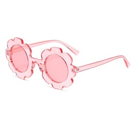 JieJieko Kids Round Flower Sunglasses Girl flower Shaped Sunglasses Cute Kids Eyewear for Pool Beach Outdoor Age 2-10 Years (Clear Pink)