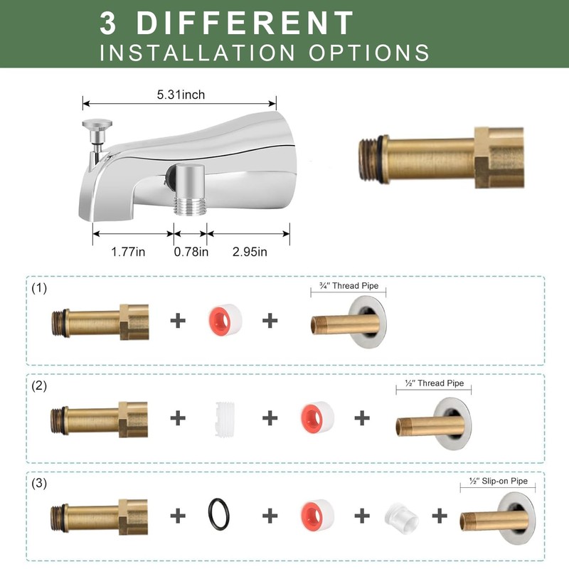 Tub Spout Diverter with Shower Hose Adapter Connection - Chrome