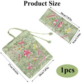 Embroidery Travel Jewelry Bag Roll, Embroidery Jewelry Organizer Roll, Jewelry Travel Bag, Embroidered Flower and Bird Brocade Organizer with Tie, Foldable Ancient Style Pouch, Jewellery Organizer