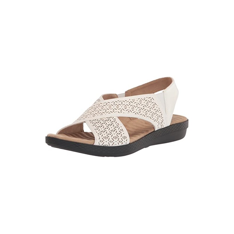 Easy Street Women's Claudia Wedge Sandal, White, 7.5