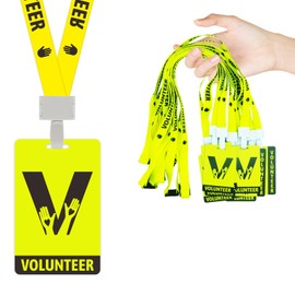 25 Pack Volunteer Lanyard with Plastic Card Set,Vistor PVC Badges Bulk Identification Pass Card for School,Church,Fundraising, Events, Activities (Yellow)