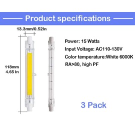 CTKcom 118mm/4.65In 15W White 6000K R7S LED Bulb (3 Pack) 110V T3 J Type Halogen Bulb Replacement 150W Halogen Bulb Equivalent Double Ended