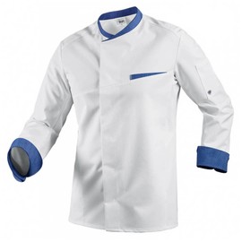BP 1593-435-21-M chef jacket for men, long sleeves with cuffs and contrasting stand-up collar, 180.00 g/m² fabric blend, white, M