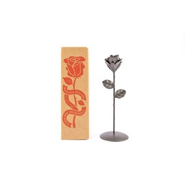 Wrought Iron Eternal Rose with Base - Hand Forged (Black)