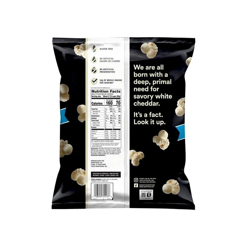 White Smartfood White Cheddar Popcorn 9.75 oz Party Size Single
